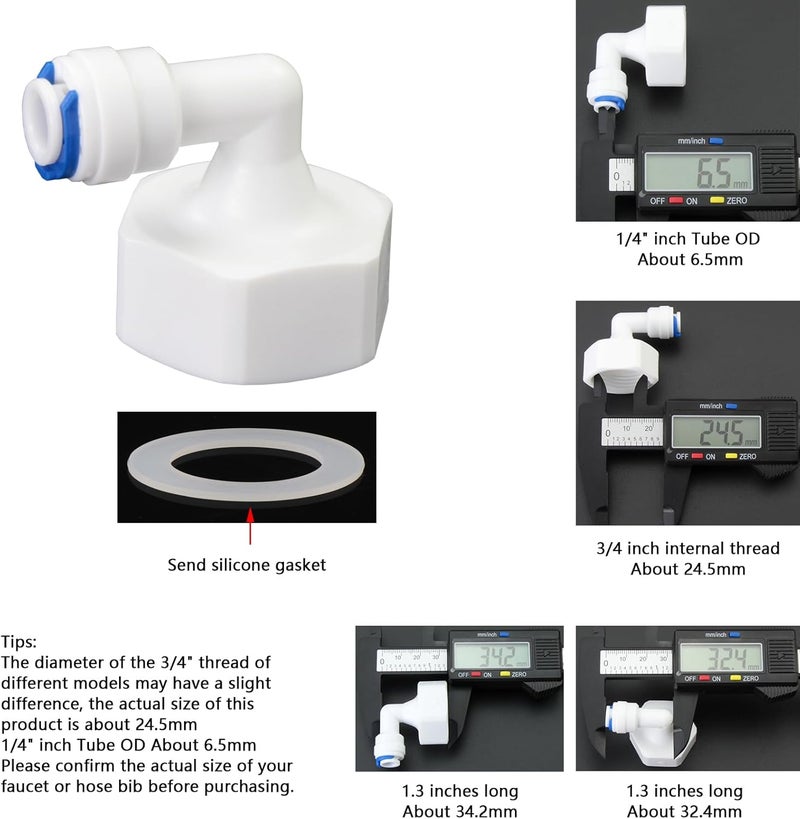 AimatRun 3/4 "internal and external threads to 1/4" outer diameter push in quick connect, reverse osmosis water filter hose double joint, pre purifier, water purifier, FNPT internal thread plastic adapter - Image 5
